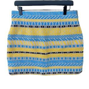 Zara Woman Skirt Embroidered Striped Jacquard Blue Yellow Cream Size L